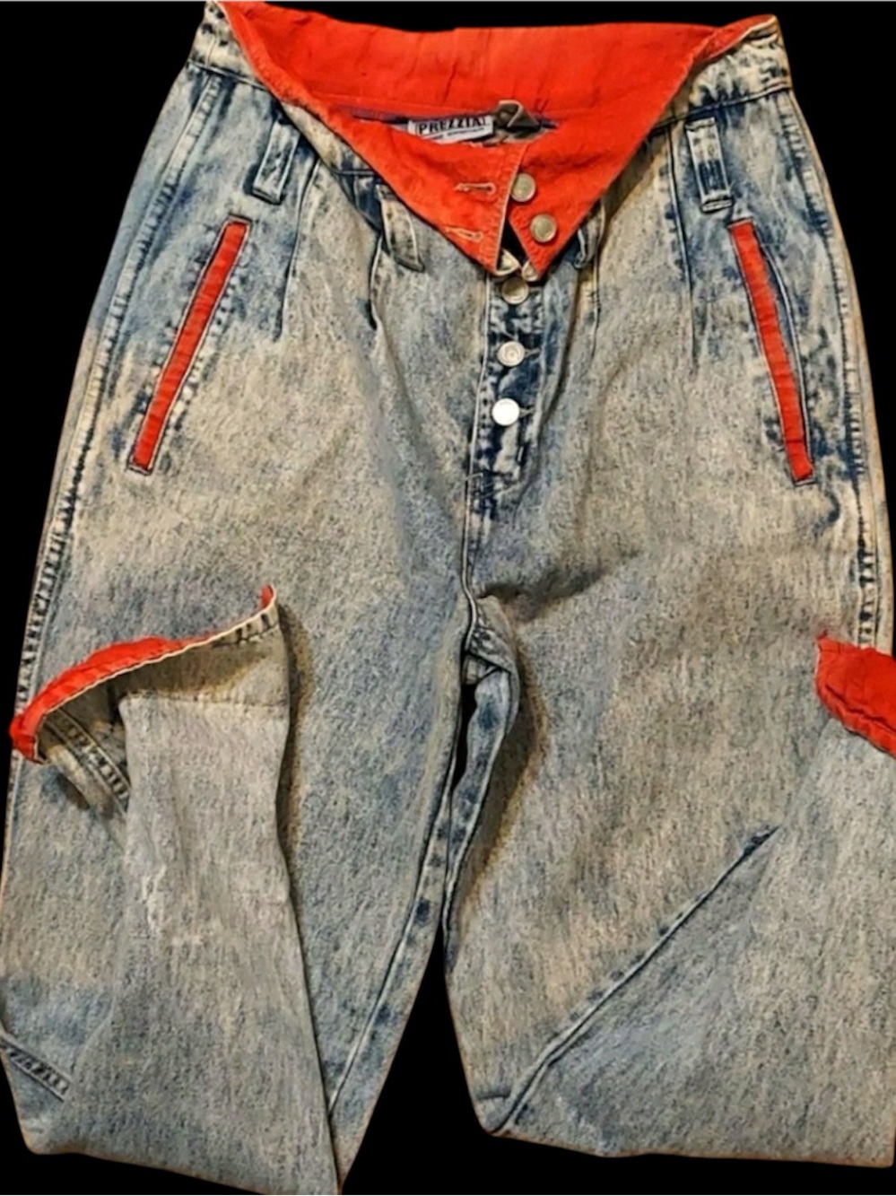 80s Prezzia Internazionale Acid Wash Belt-Loop Fold Over High Rise High Waist Je